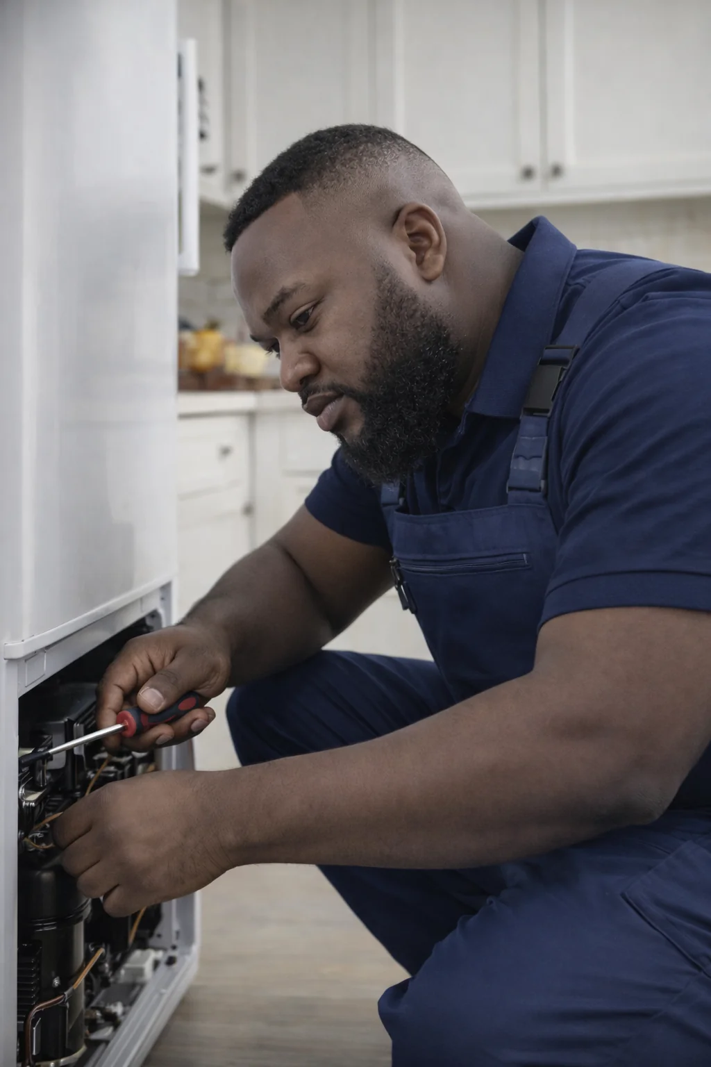 Interior view of broken refrigerator requiring professional repair